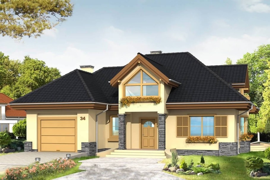 Дом с мансардой и гаражом под одной крышей 70кв