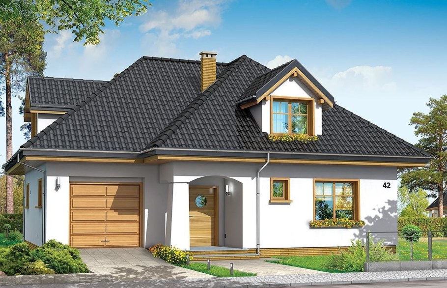 Одноэтажный дом с мансардой и гаражом