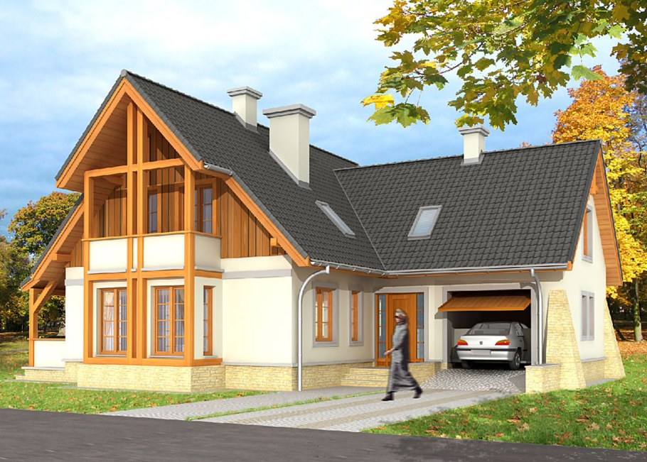 Дом с мансардой и гаражом под одной крышей 70кв