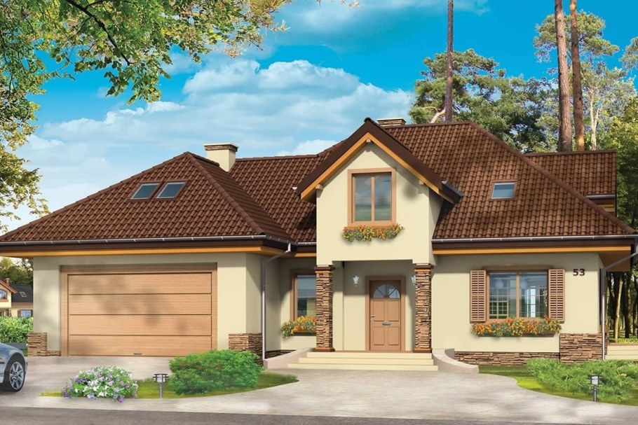 Красивый дом с гаражом и мансардой