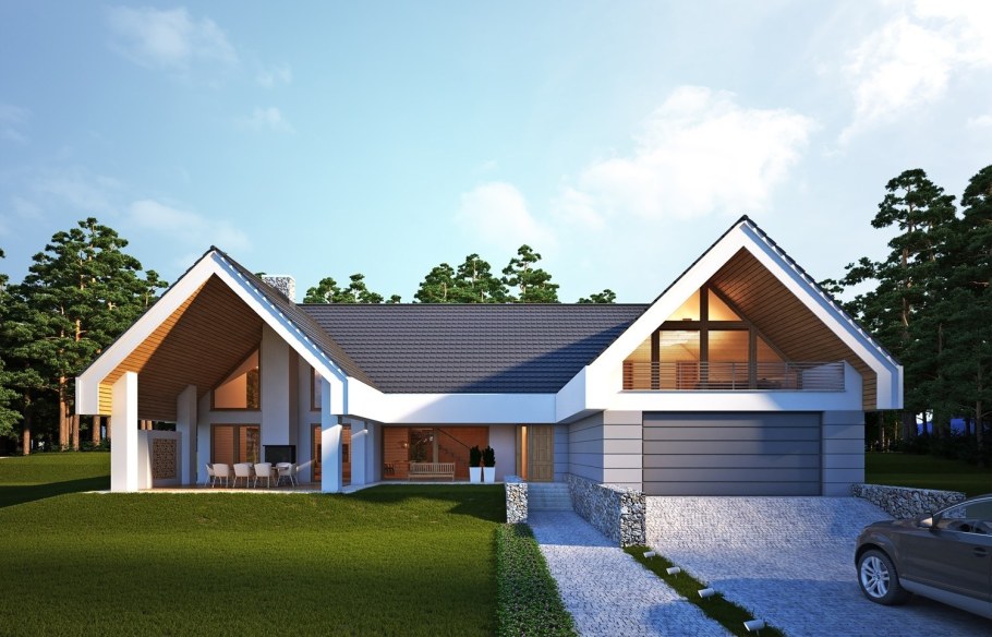 Современный мансардный дом с гаражом