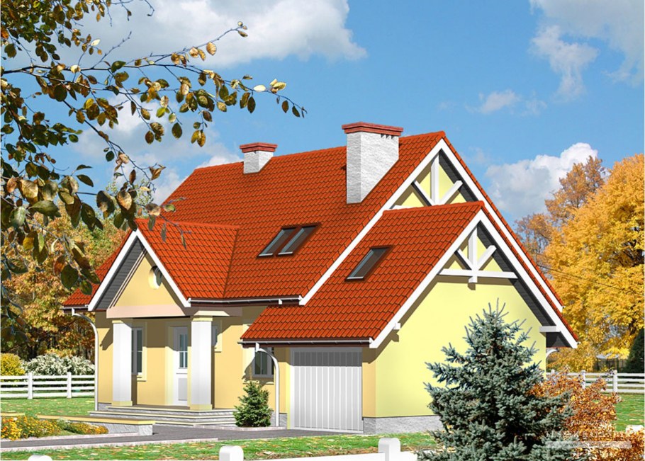 Одноэтажный дом с мансардой под двускатной крышей