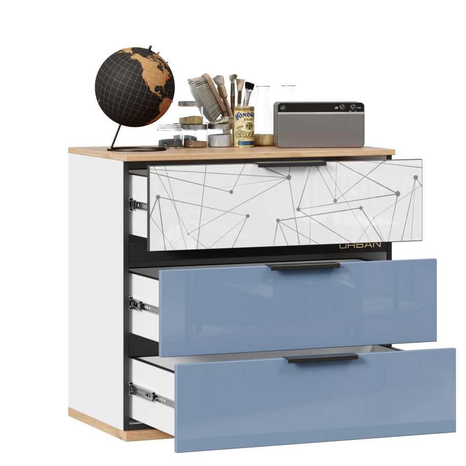 528-160.000 Урбан комод дуб золотой/белый/капри синий исполнение 1