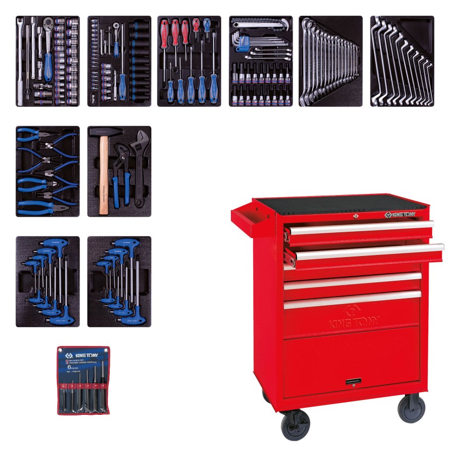 Набор инструментов в красной тележке King Tony 204 предмета 934-100mr