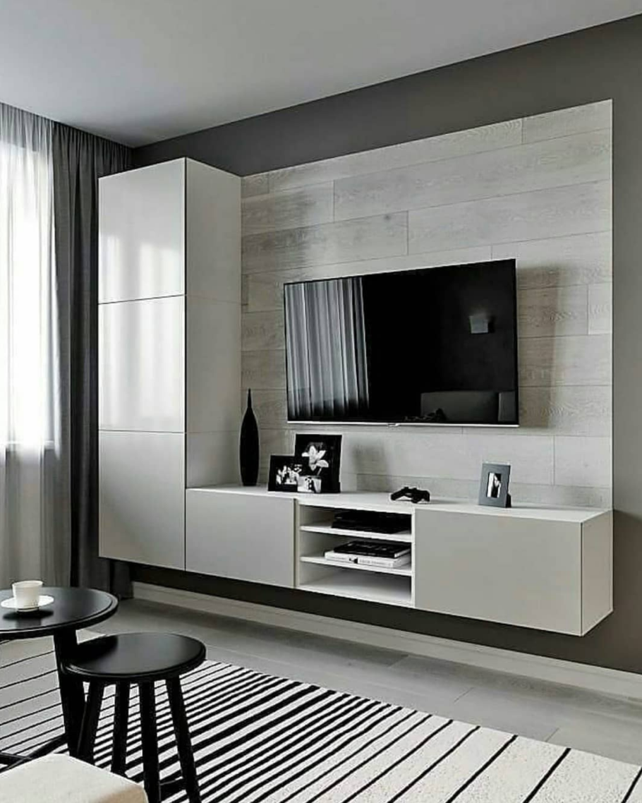 Гостиная с подвесными шкафами