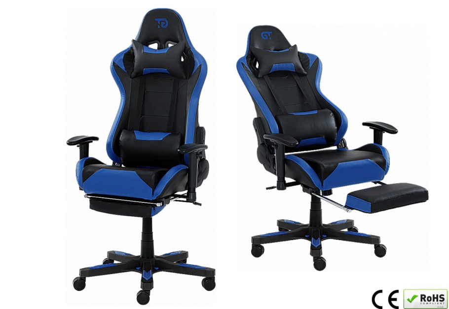 Геймерское кресло Double Damage Blue с подножкой