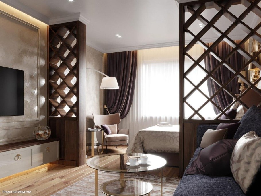 Перегородка для зонирования спальни и гостиной