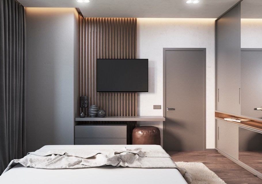 Шкаф напротив кровати в спальне