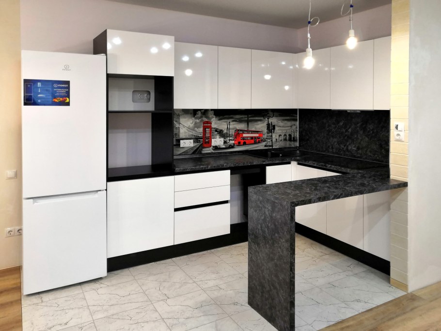 Кухонный гарнитур угловой стиль хайтек