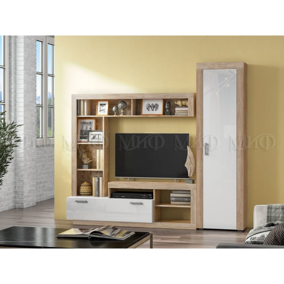 Центральная секция Ангара белый глянец / дуб сонома