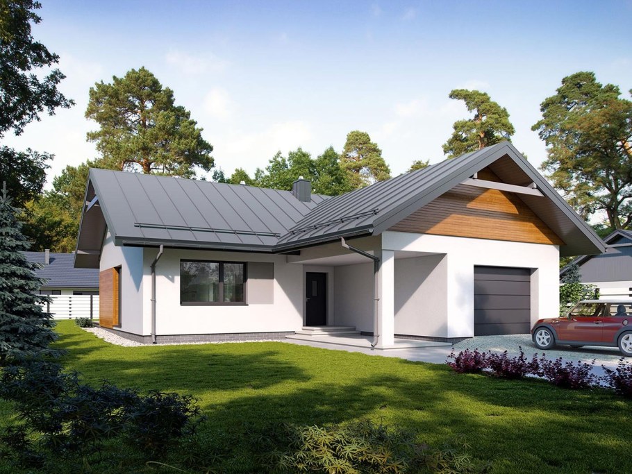 Проекты одноэтажных домов с гаражом и террасой до 150