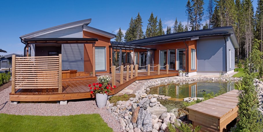 Финский дом баня с односкатной крышей