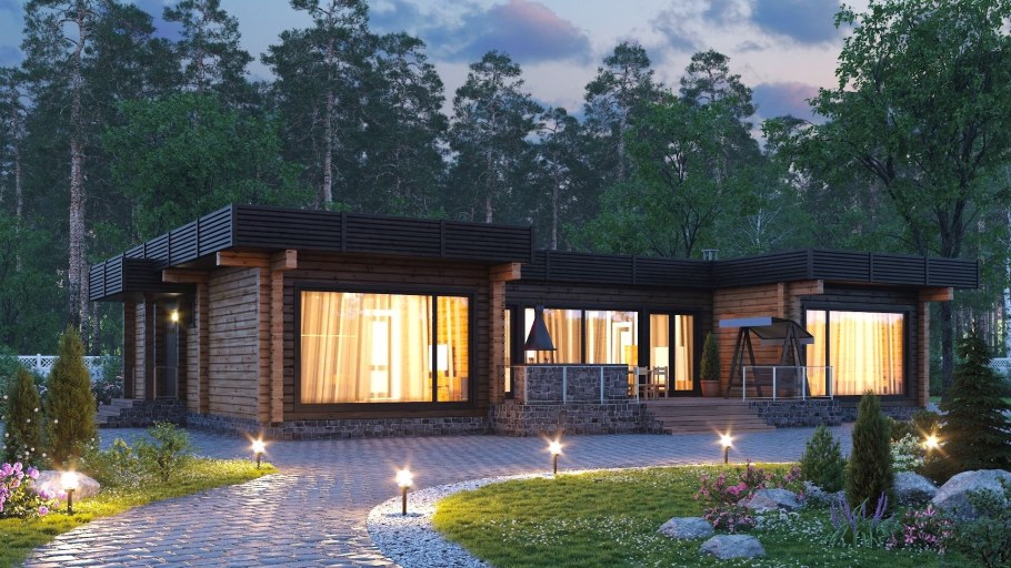 Современный одноэтажный дом из бруса