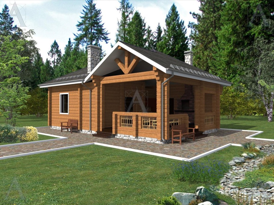 Проект дом баня одноэтажный с террасой