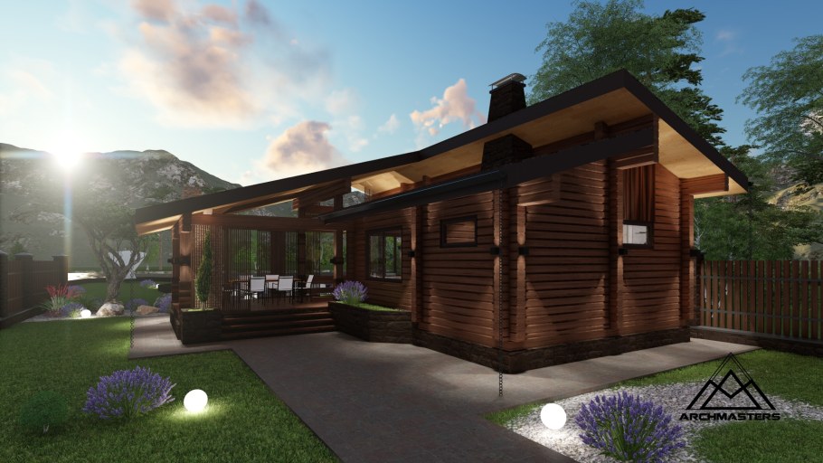 Баня с террасой и барбекю 6х5