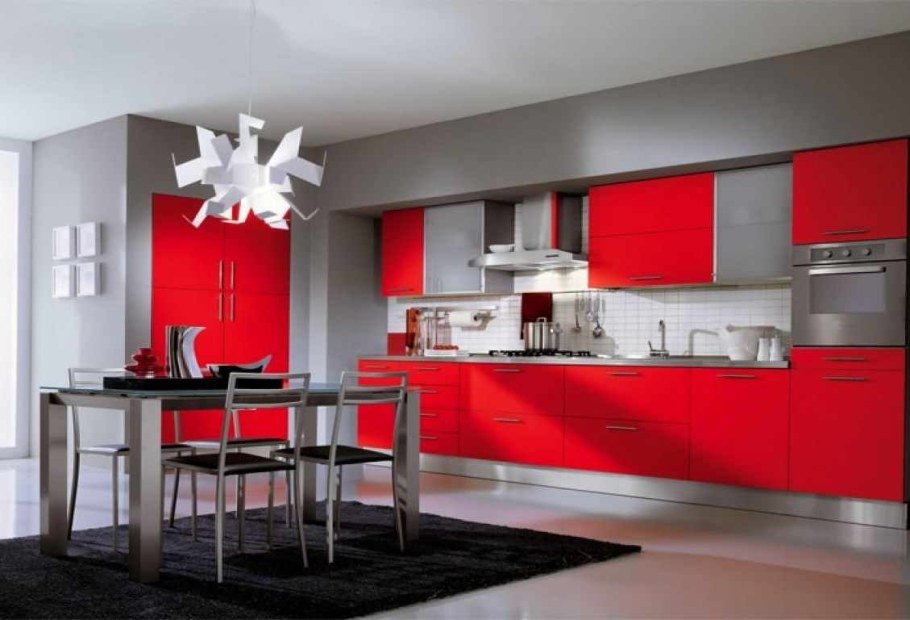 Красно серая кухня