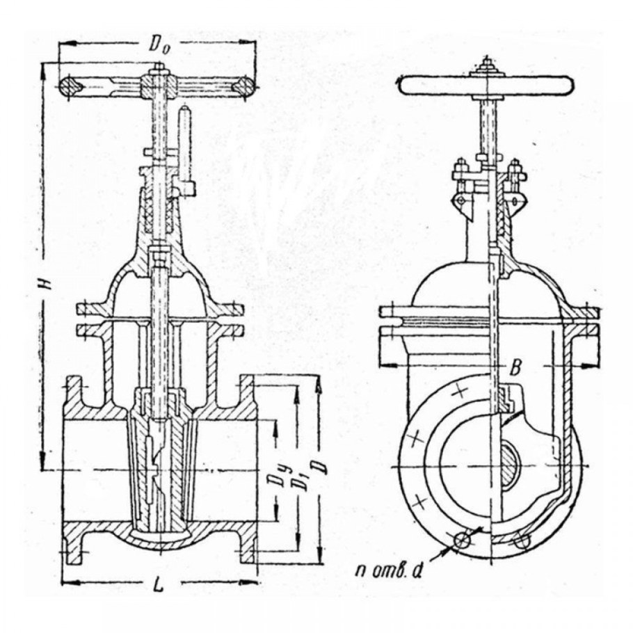 Задвижка чугунная 30ч6бр ду150 чертеж