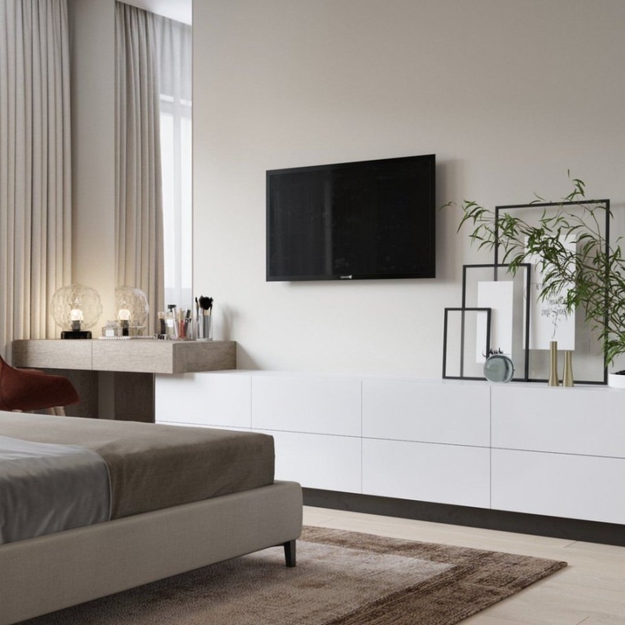 Подвесные тумбы в спальню с туалетным столиком