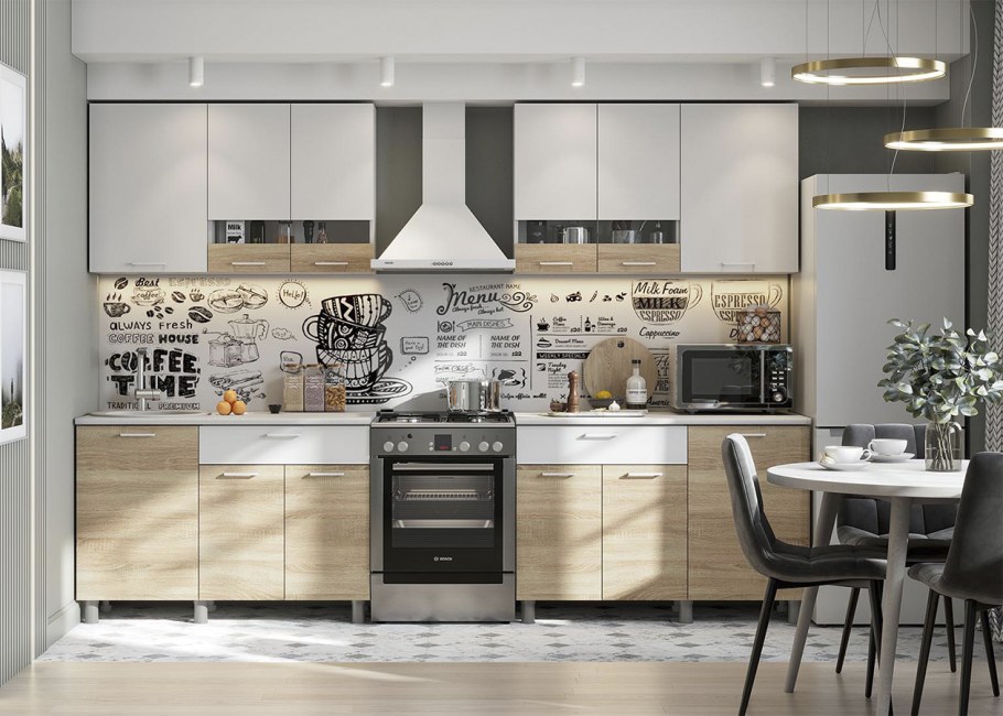 Кухня Аура 2.4 м белая / дуб сонома