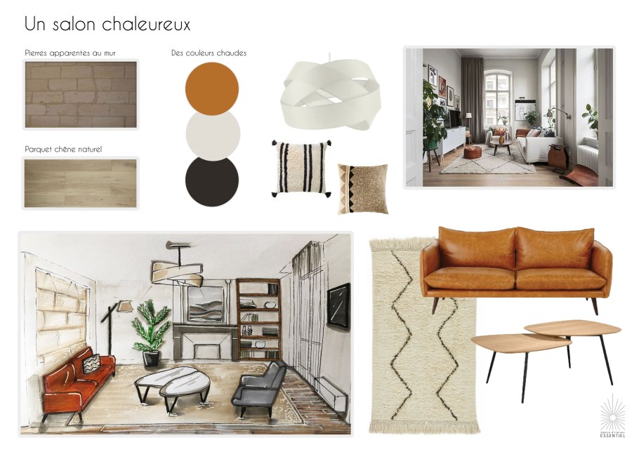 Мудборд гостиной с камином