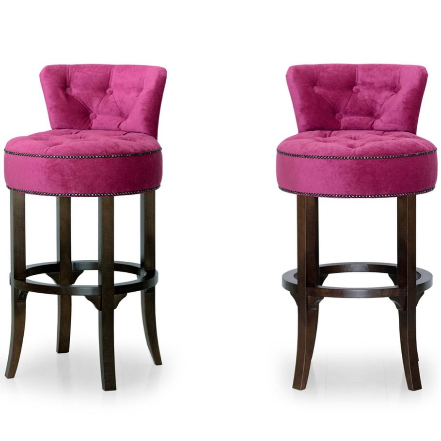 Барный стул вельветовый розовый