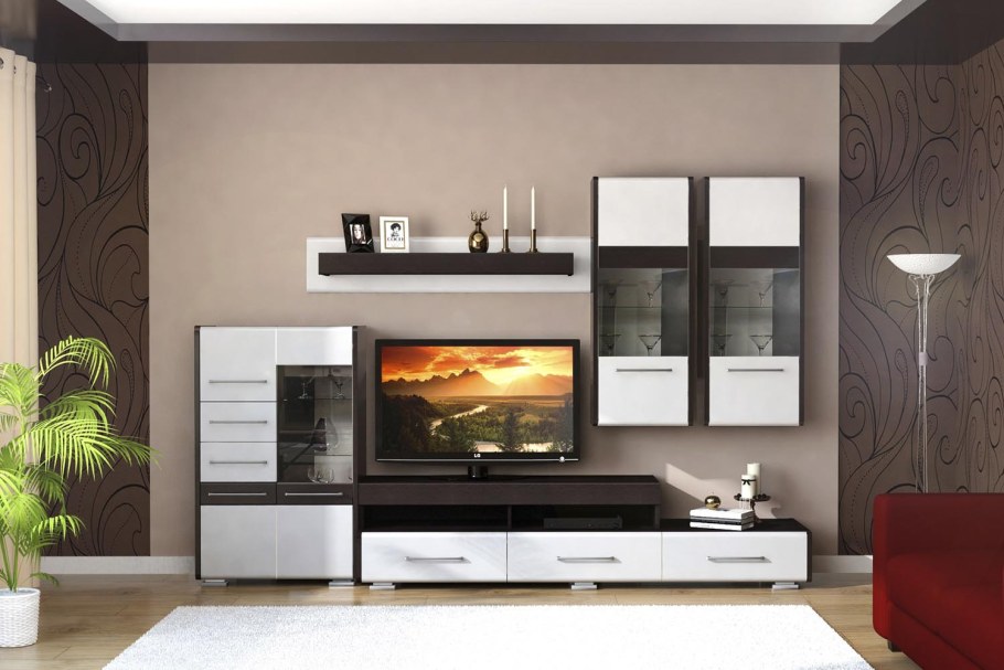 Модульная гостиная белый глянец венге