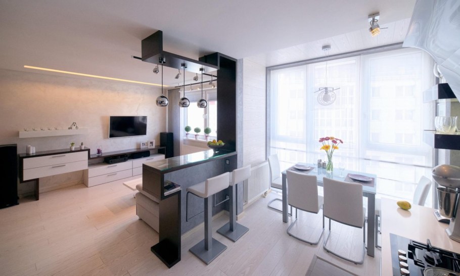 Кухня гостиная с барной стойкой