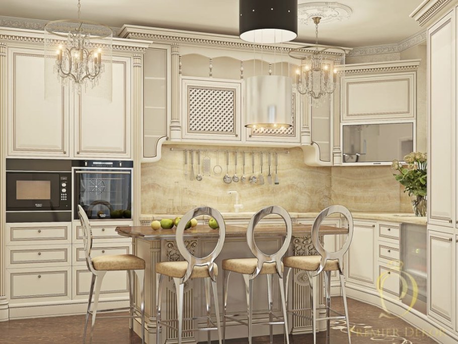 Кухня белая с золотом классика