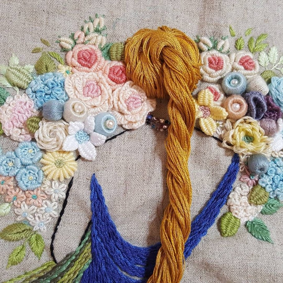 Вышивка объемная нитками