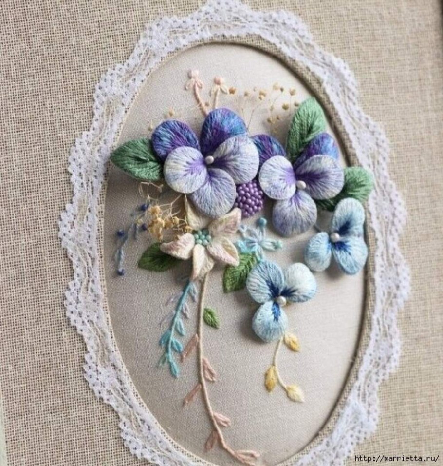 Объемная вышивка гладью