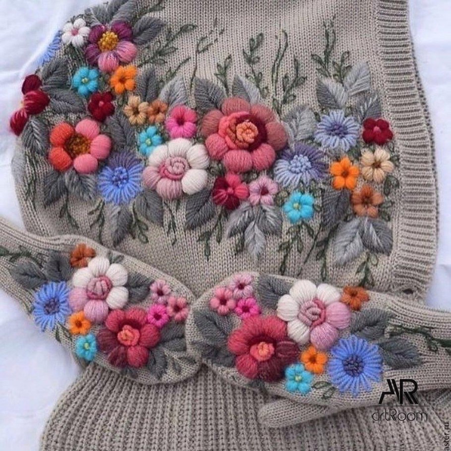 Вышивка на вязаных изделиях
