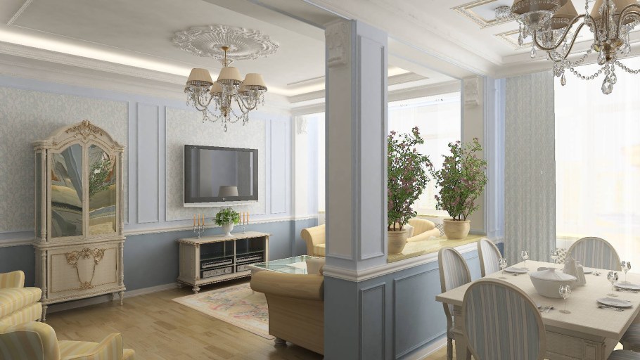 Колонны в интерьере гостиной современная классика