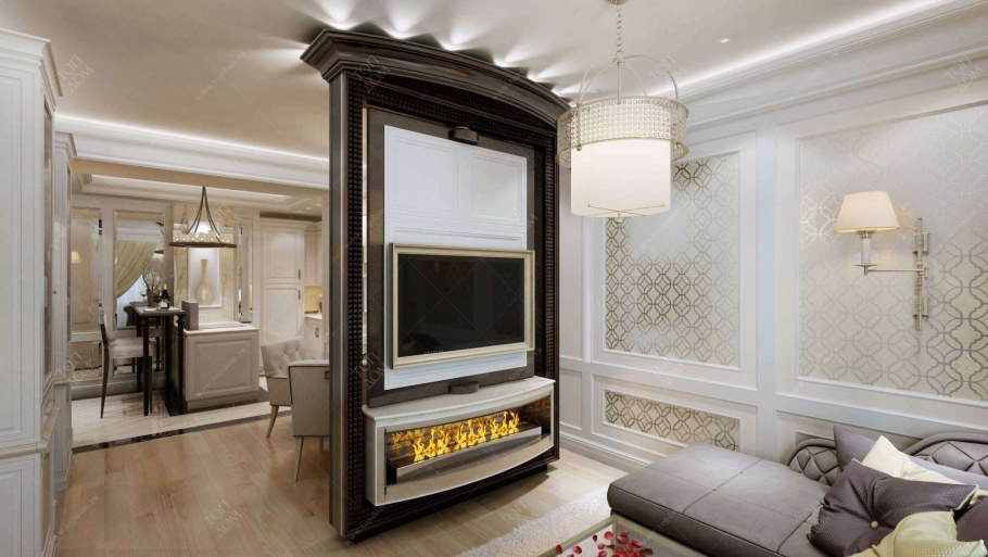 Биокамин в интерьере современная классика