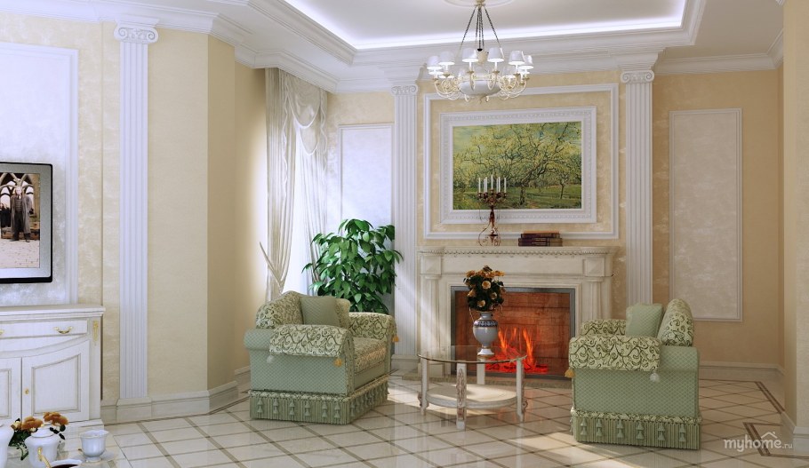 Пилястры в интерьере гостиной