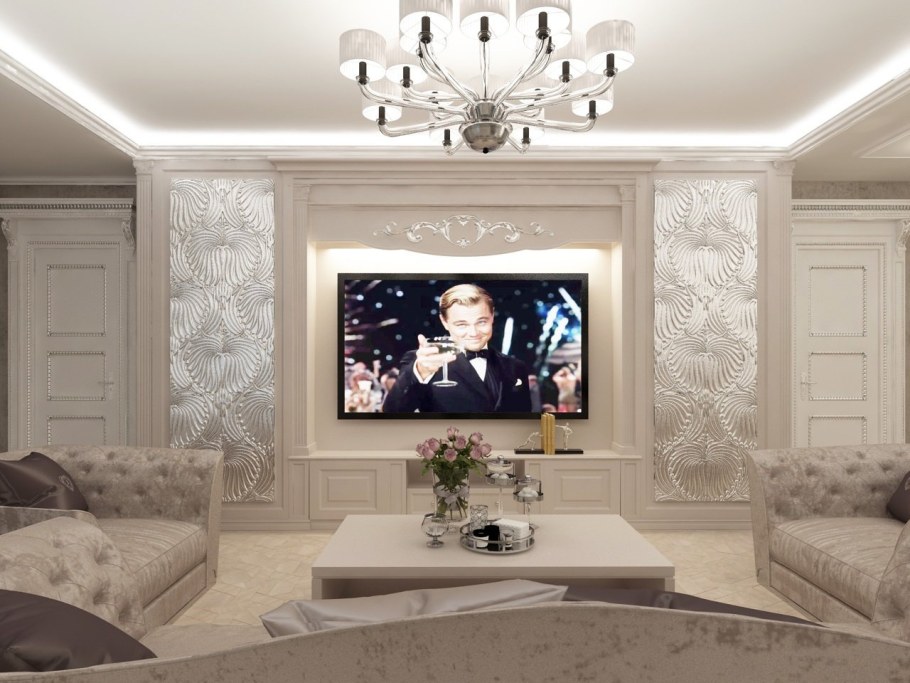 Стены в гостиной в классическом стиле