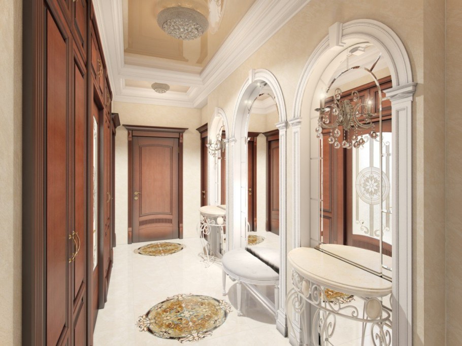 Прихожая в коттедже в классическом стиле