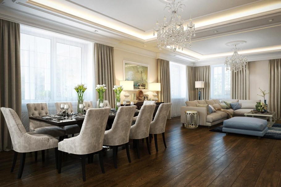 Гостиная столовая в американском стиле