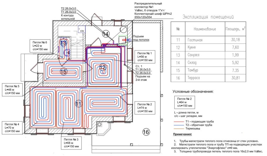 Шаг трубы 16 для теплого водяного пола