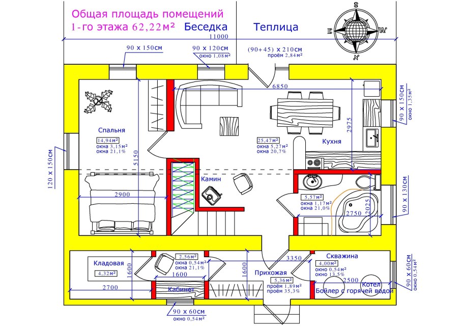 Расположение помещений в доме