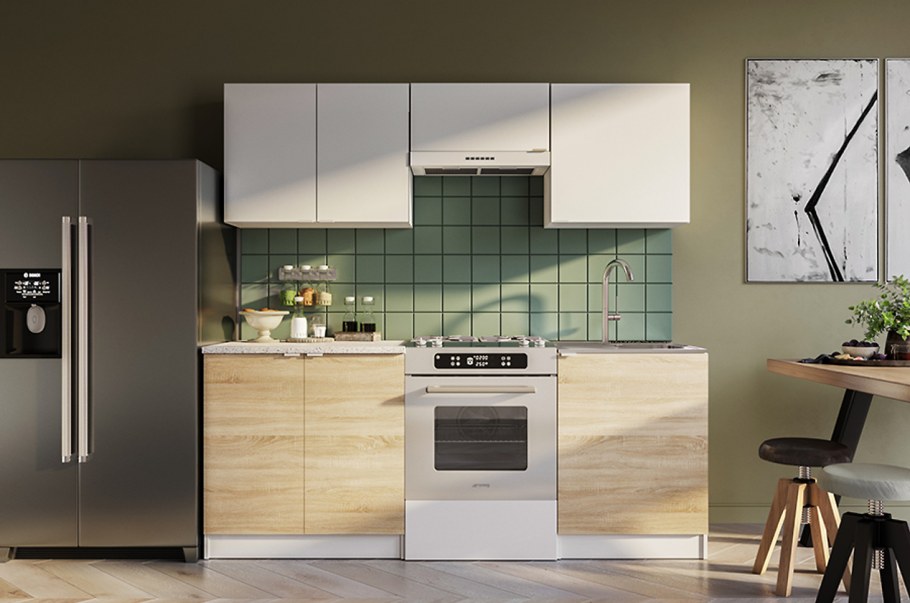 Деми кухня белый/дуб сонома/серебро