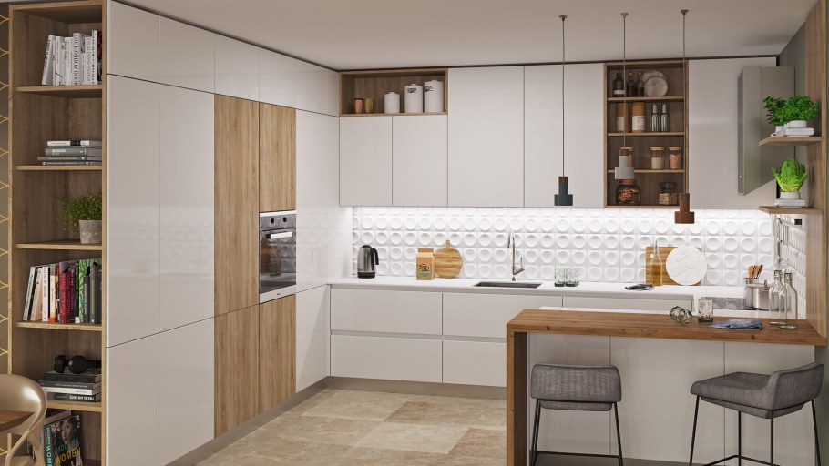 Кухня дуб сонома и белый глянец