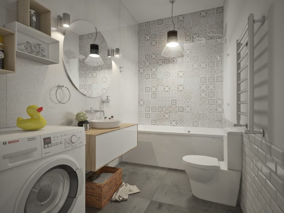 Серая ванная комната в скандинавском стиле