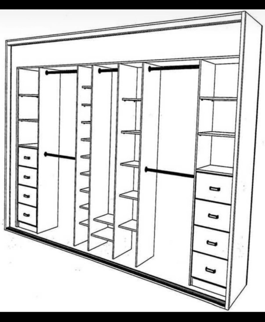 чертежи встроенных шкафов купе с размерами на 3 м шириной
