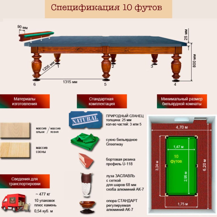 Бильярдный стол 12 футов Размеры