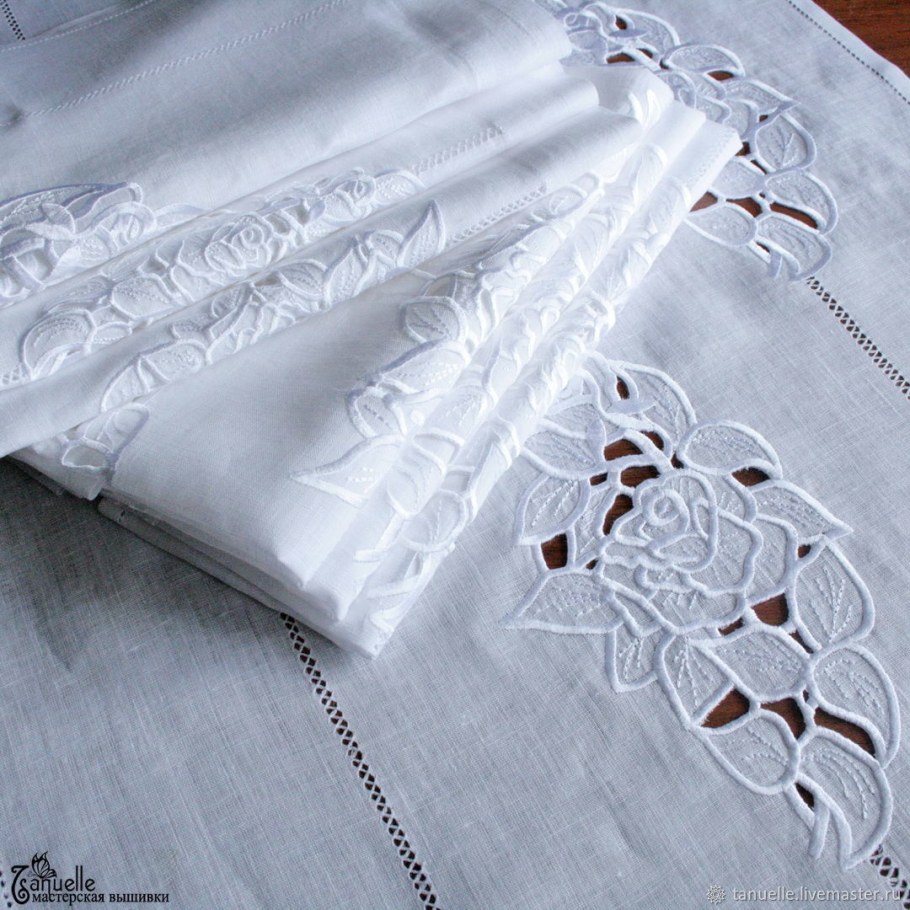 Занавески на кухню с вышивкой Ришелье