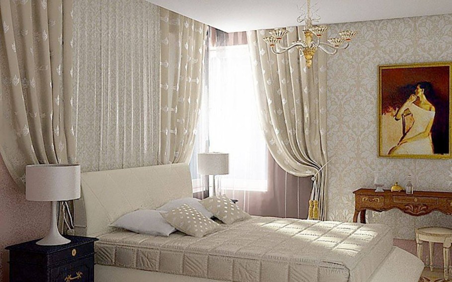 Интерьер спальную комнату шторы с покрывалом