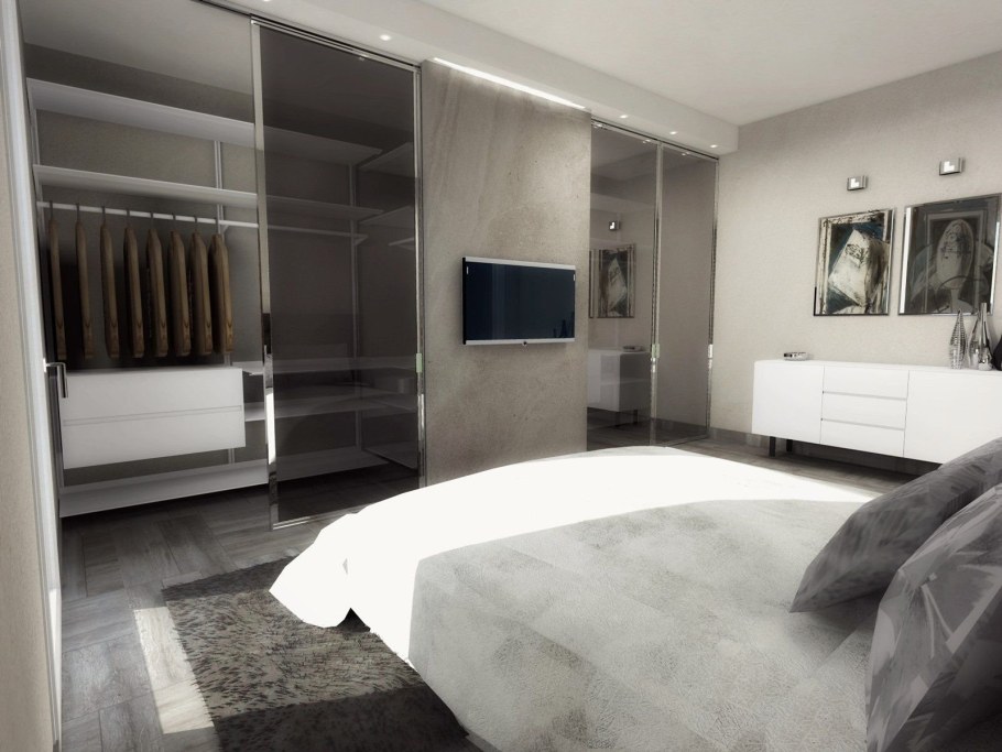 Спальня с гардеробной и телевизором