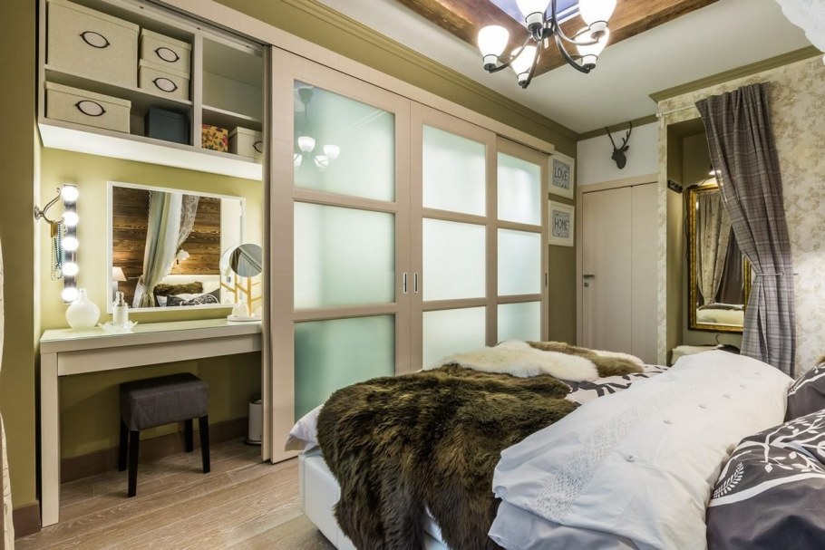 Спальня с рабочей зоной и гардеробом