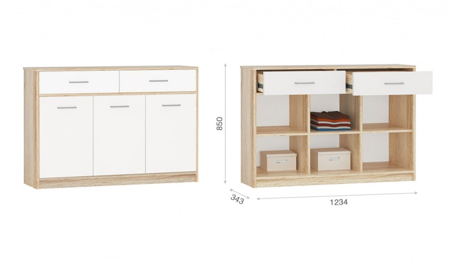 Комод стелс 3д2ящ дуб сонома/белый