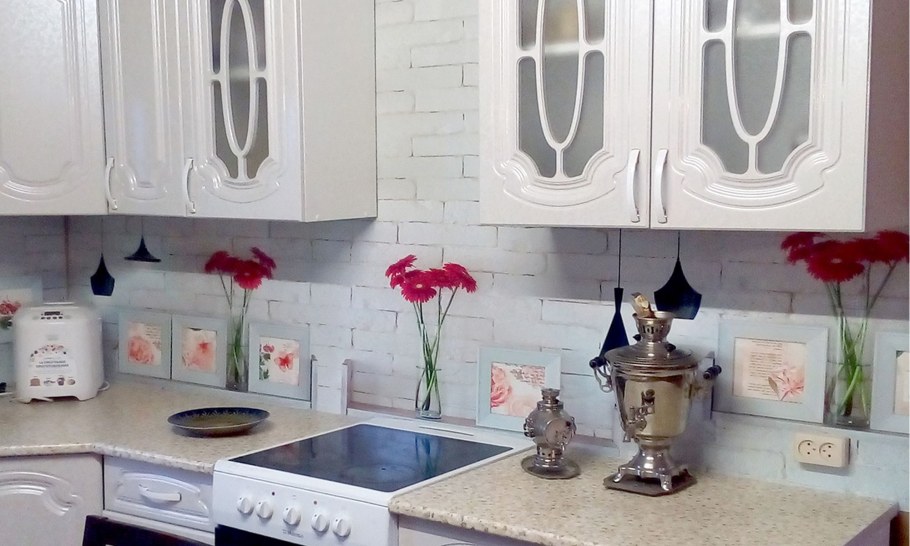 Фартук для кухни белый кирпич